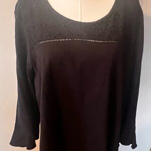 Alfred Dunner Women’s Too 1X Black Marrakech Bell 3/4 Sleeves Detail Around Neck